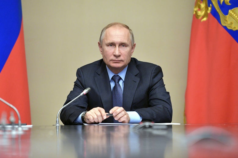 Russian President Vladimir Putin holds a video conference dedicated to the opening new sports facilities built as a part of the Gazprom's 'Gazprom for Children' social program at his country residence of Novo-Ogaryovo outside Moscow on February 16, 2018. / AFP PHOTO / Sputnik / Alexei Druzhinin (Photo credit should read ALEXEI DRUZHININ/AFP/Getty Images)